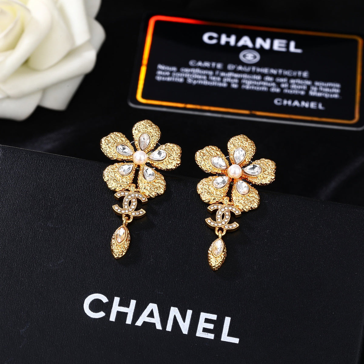 yellow brass double c Drop Earrings for women - alternate angle view 3