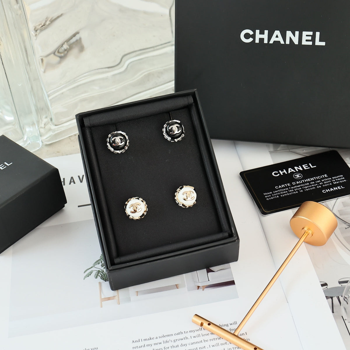gold crystal double c Stud Earrings for women - alternate angle view 6