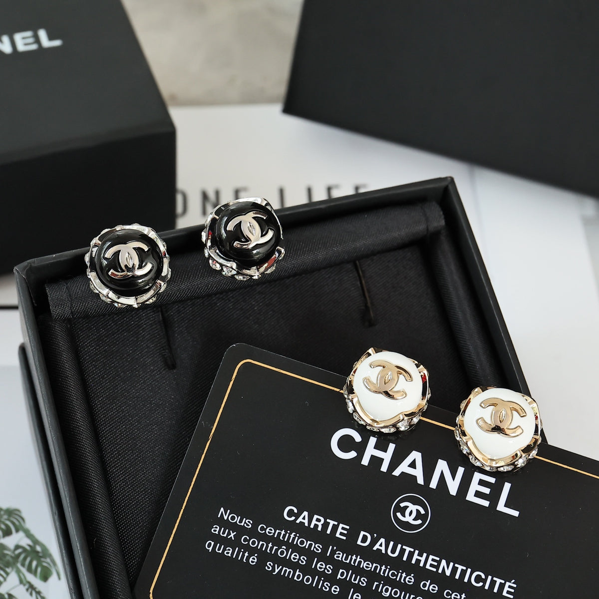 gold crystal double c Stud Earrings for women - product detail view