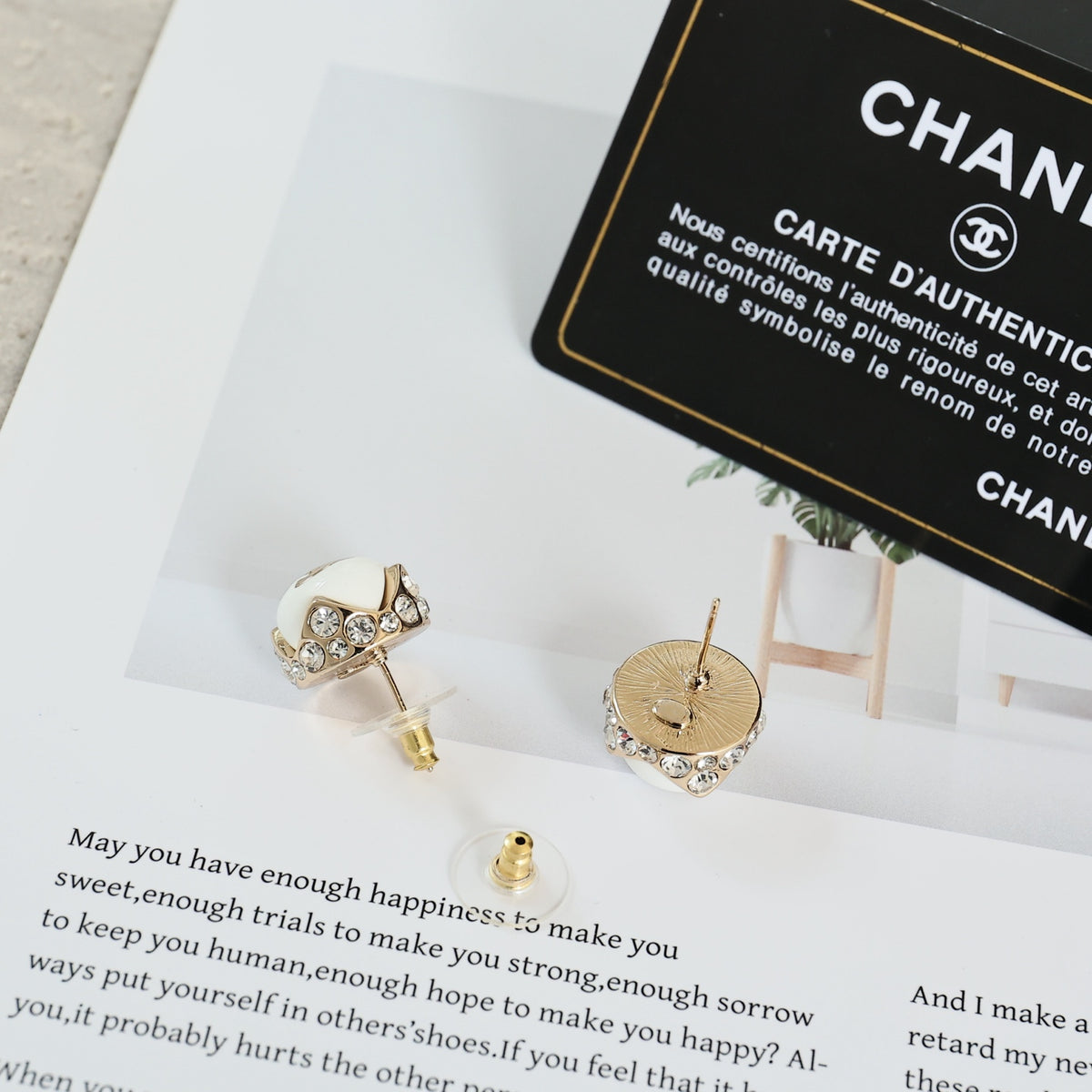 gold crystal double c Stud Earrings for women - alternate angle view 3