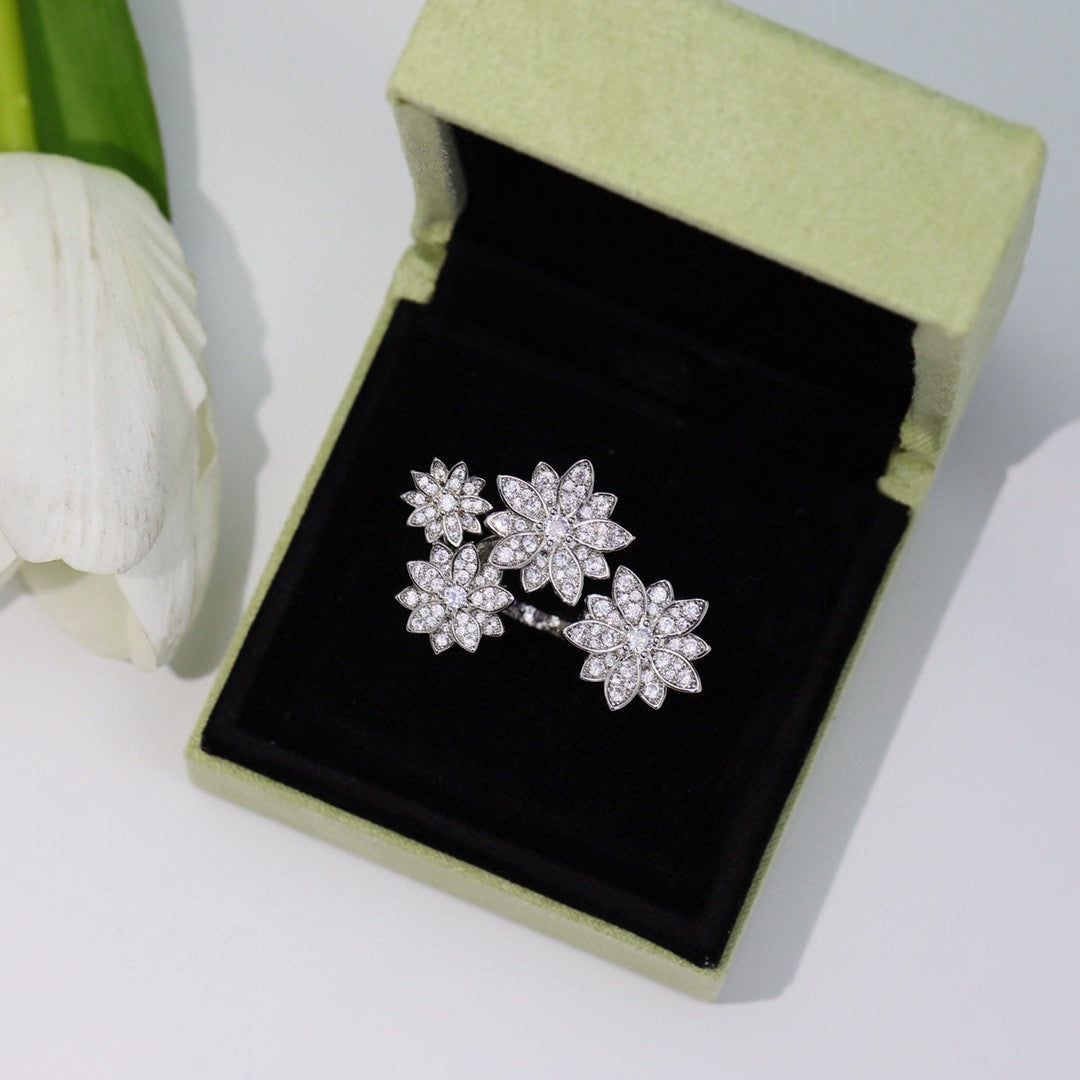 white gold floral Ring for women - product detail view