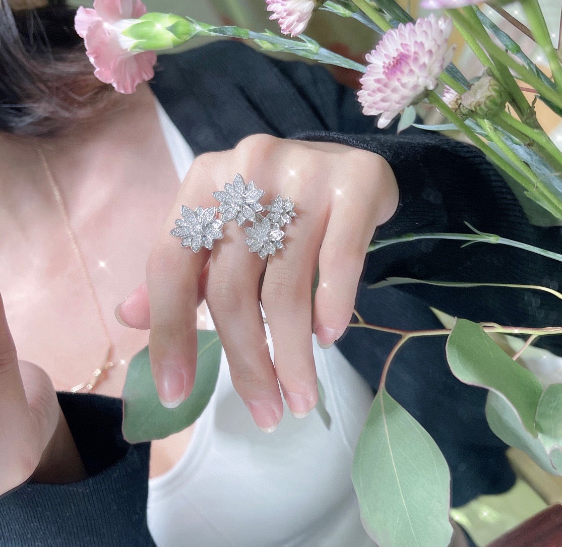 white gold floral Ring for women - alternate angle view 3