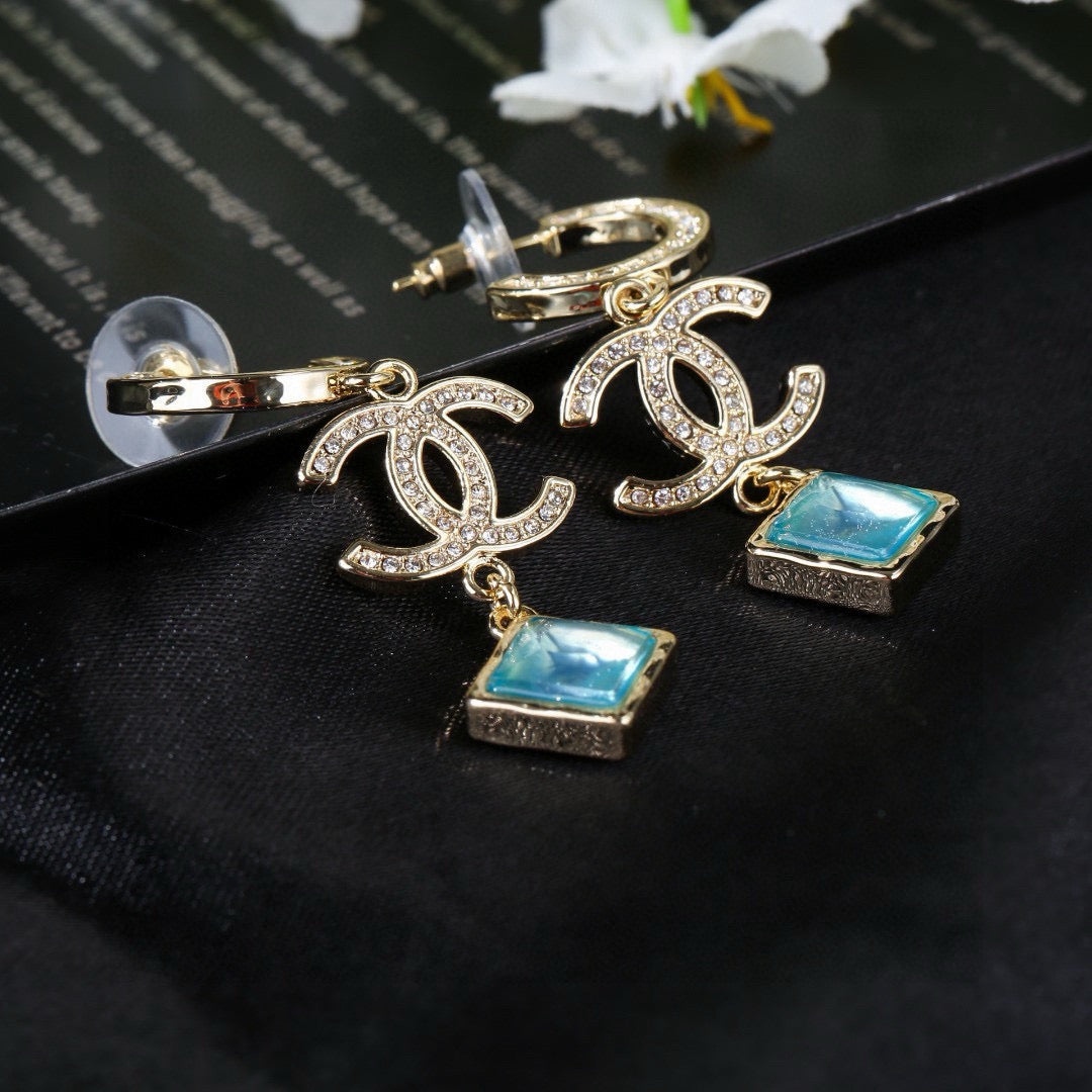yellow brass double c Drop Earrings for women - alternate angle view 7
