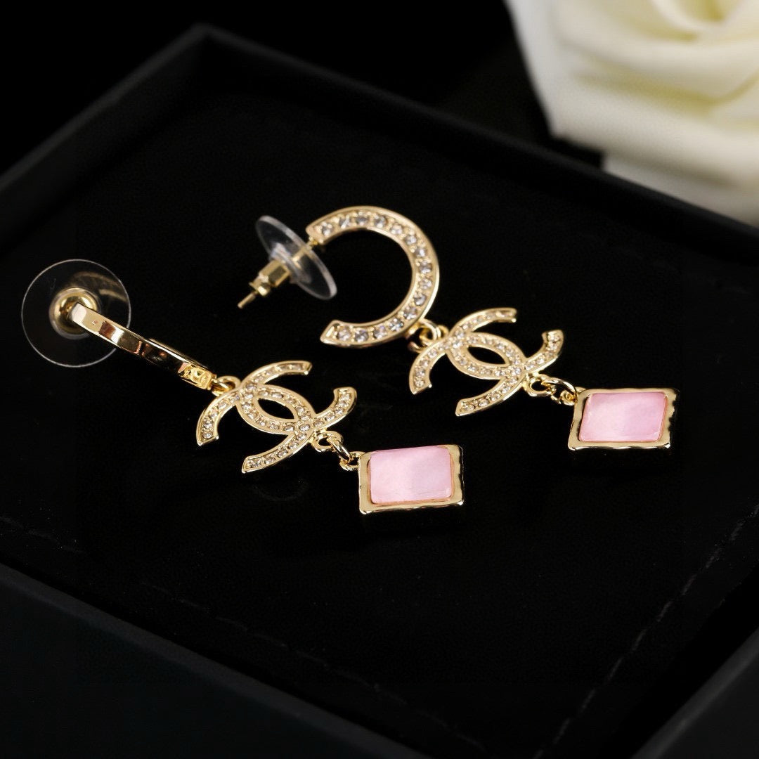 yellow brass double c Drop Earrings for women - alternate angle view 6