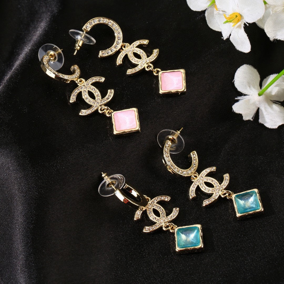 yellow brass double c Drop Earrings for women - product detail view