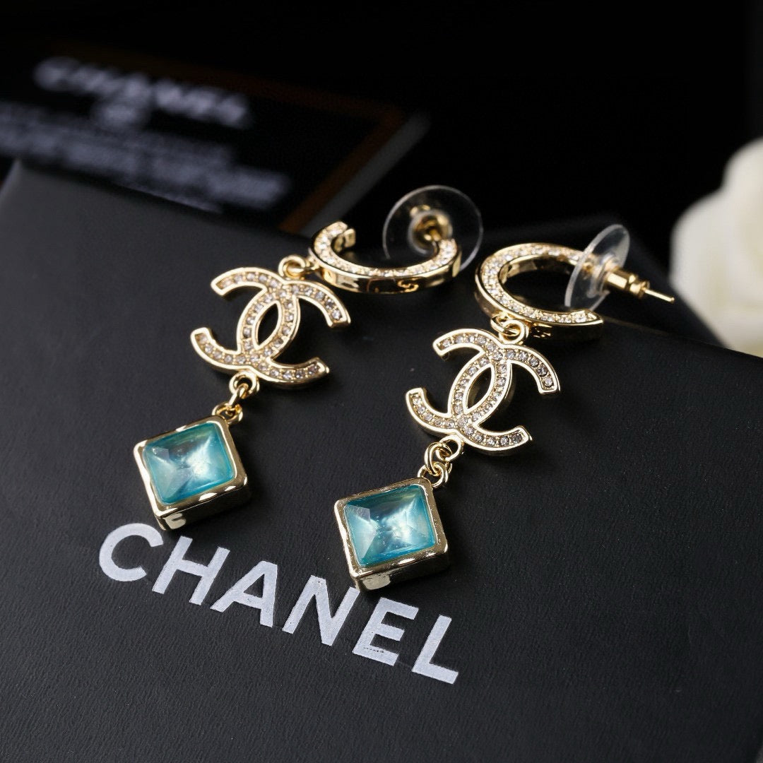 yellow brass double c Drop Earrings for women - alternate angle view 4