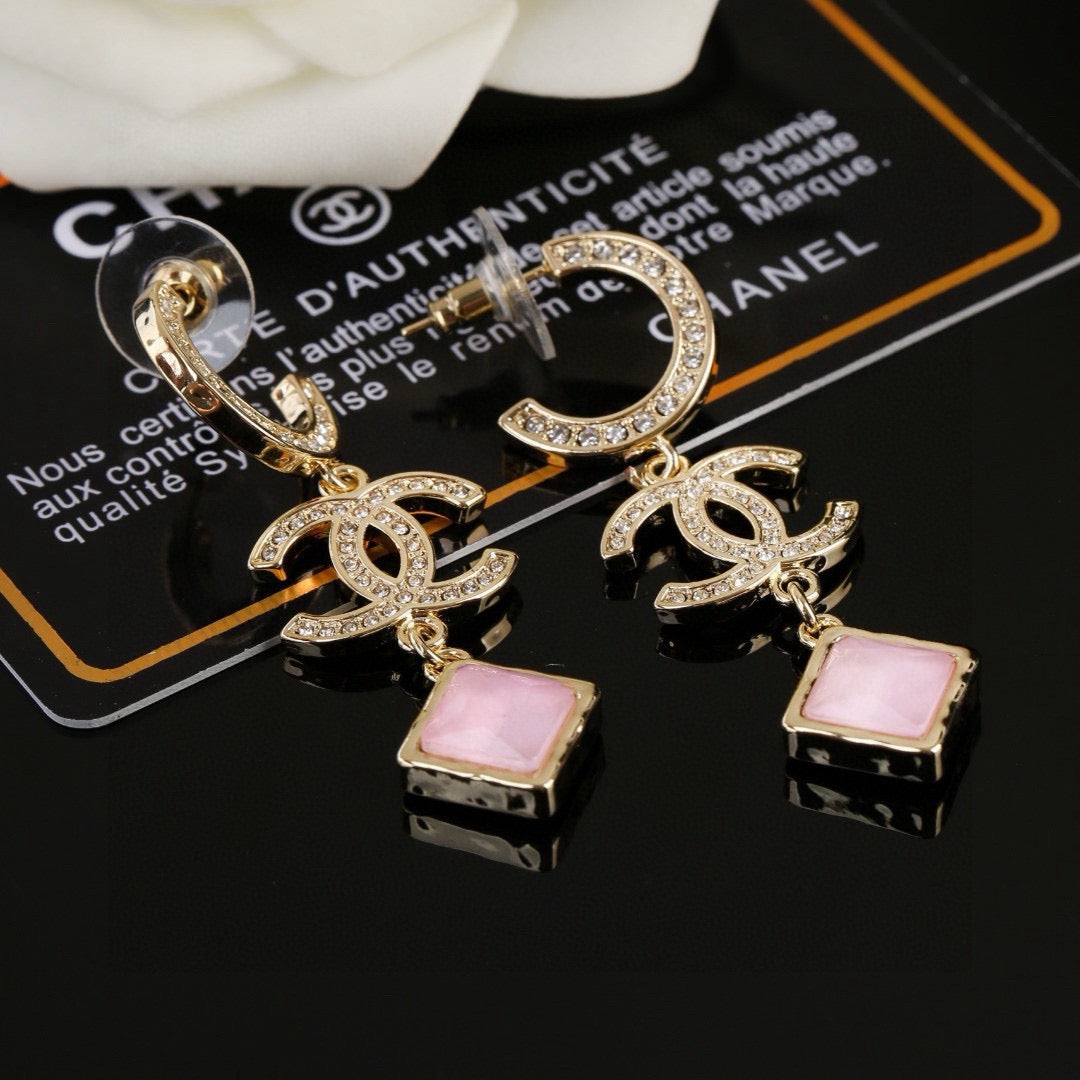 yellow brass double c Drop Earrings for women - alternate angle view 5