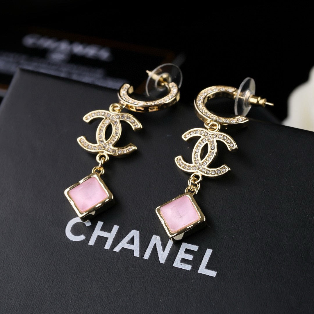 yellow brass double c Drop Earrings for women - alternate angle view 3