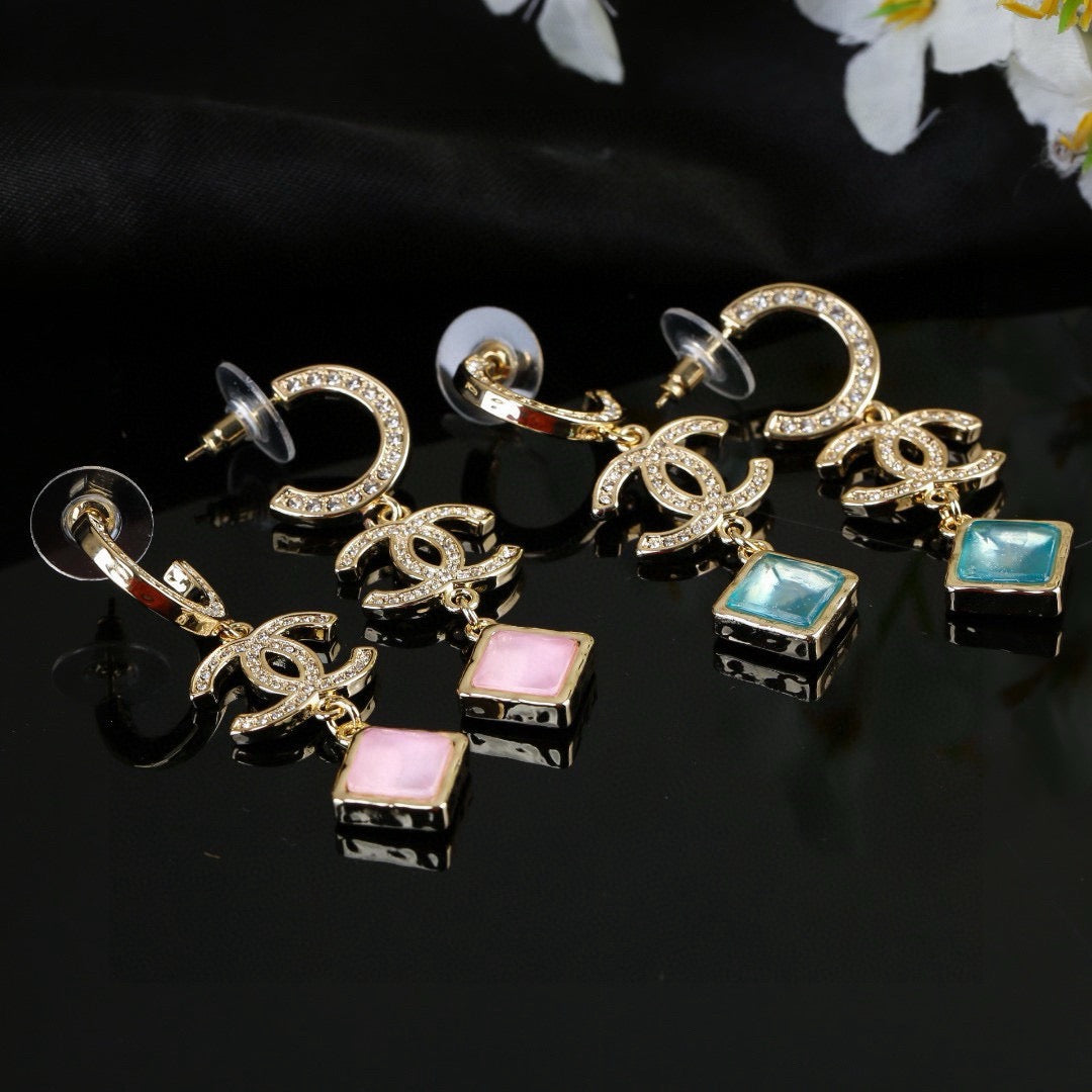 yellow brass double c Drop Earrings for women - alternate angle view 2