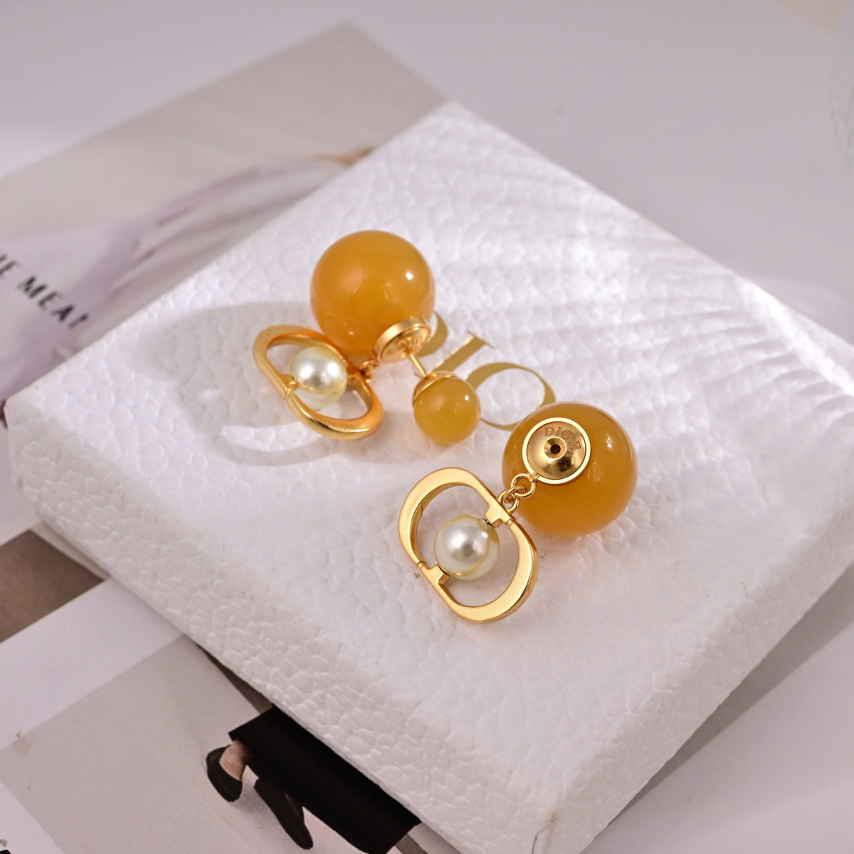 gold metal letter Drop Earrings for women - alternate angle view 2