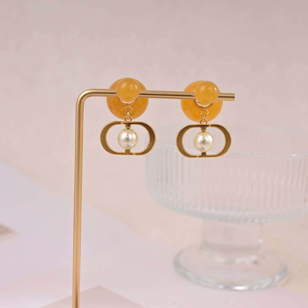 gold metal letter Drop Earrings for women - alternate angle view 6