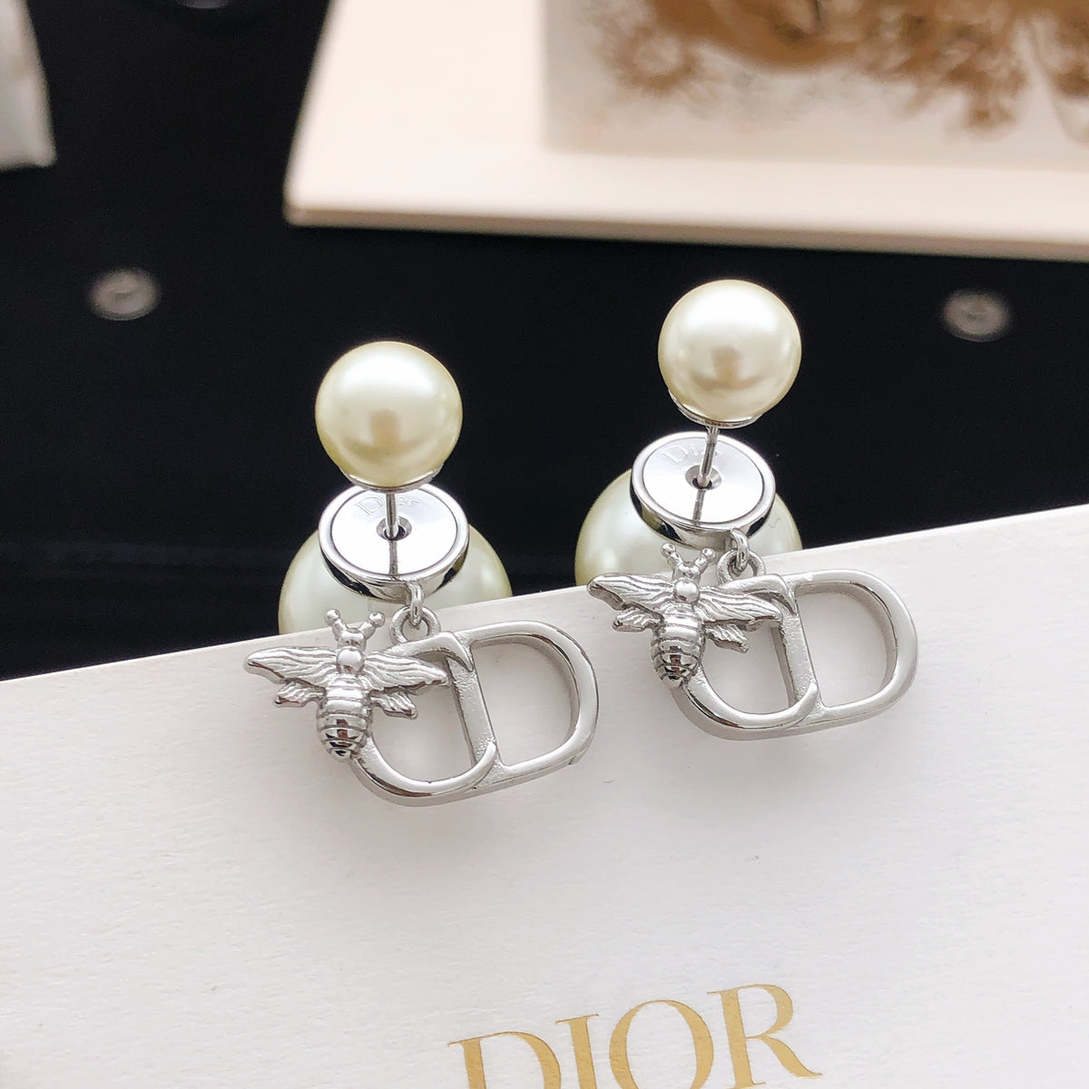 yellow brass Stud Earrings for women - alternate angle view 4