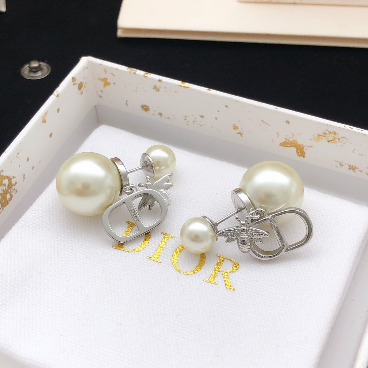 yellow brass Stud Earrings for women - alternate angle view 3