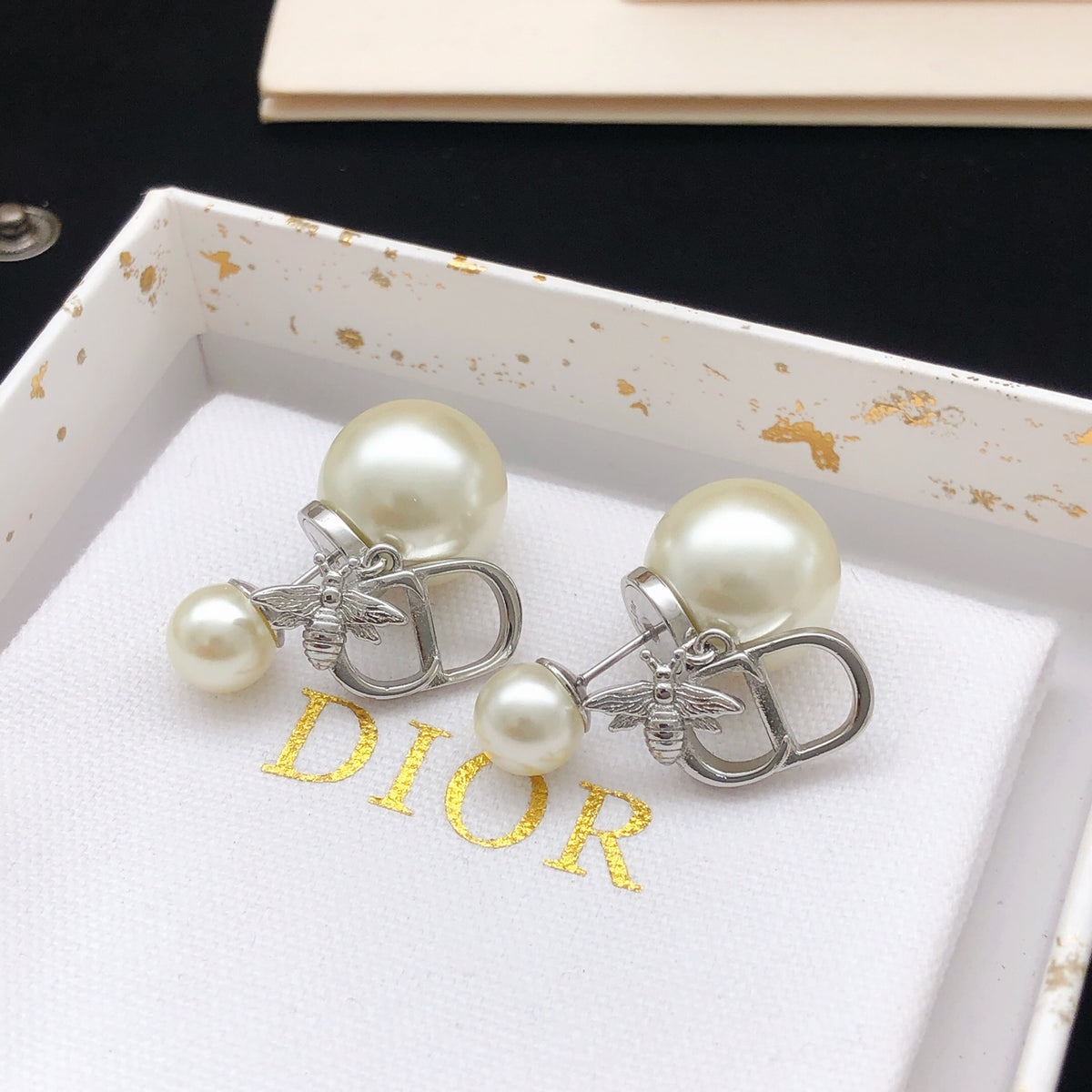 yellow brass Stud Earrings for women - alternate angle view 2