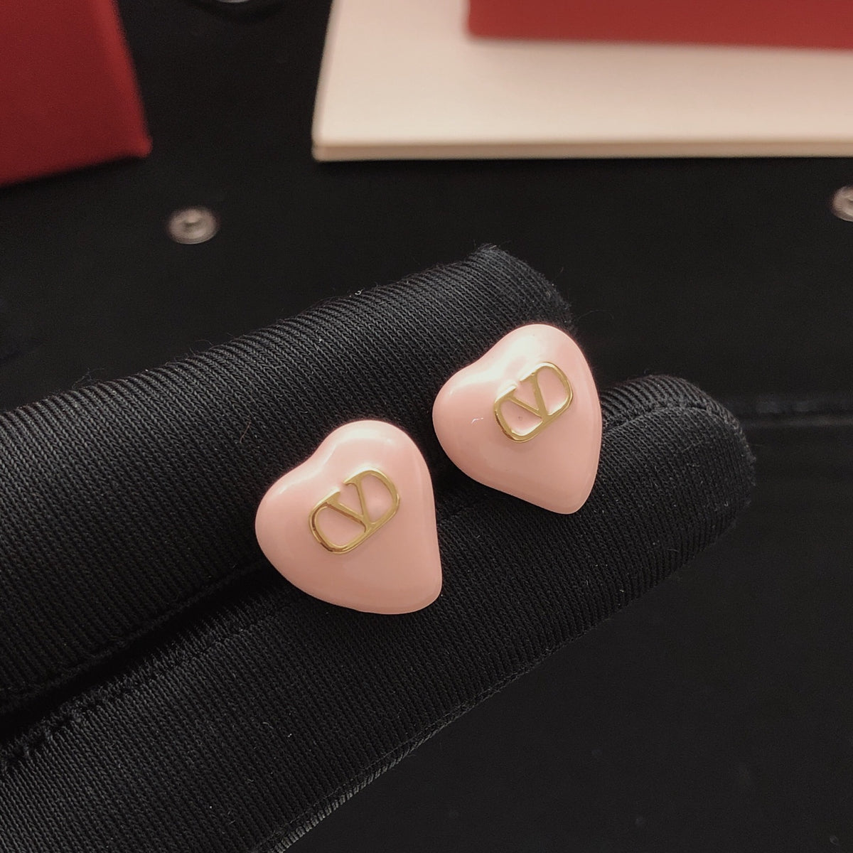 pink brass heart Stud Earrings for women - product detail view