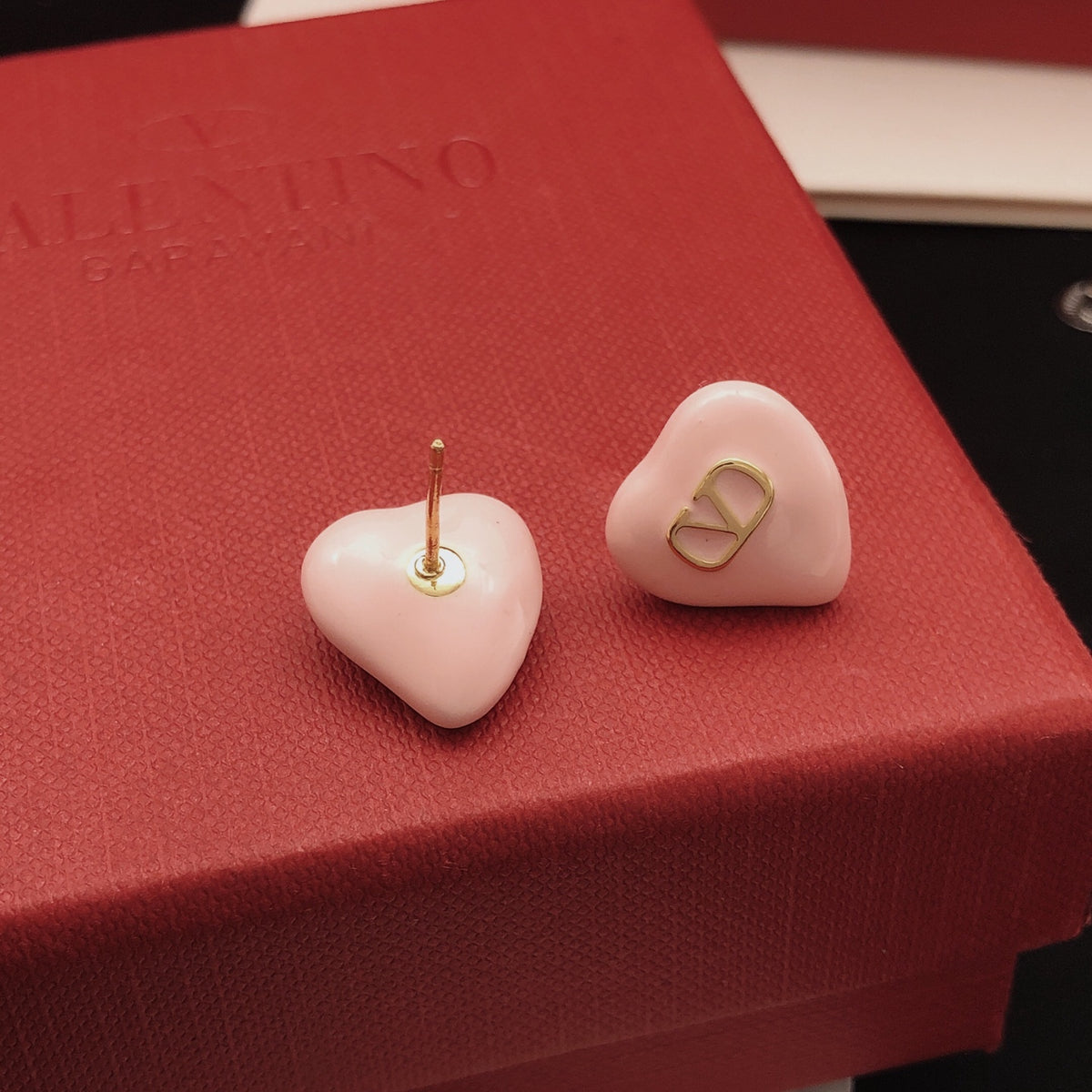 pink brass heart Stud Earrings for women - alternate angle view 6