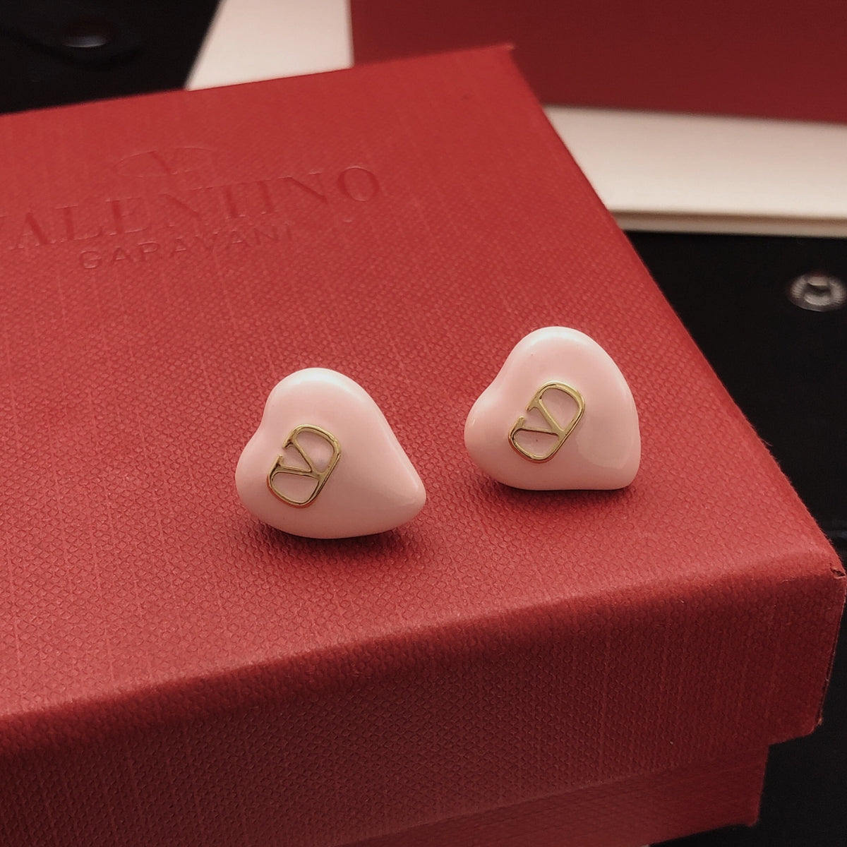 pink brass heart Stud Earrings for women - alternate angle view 7