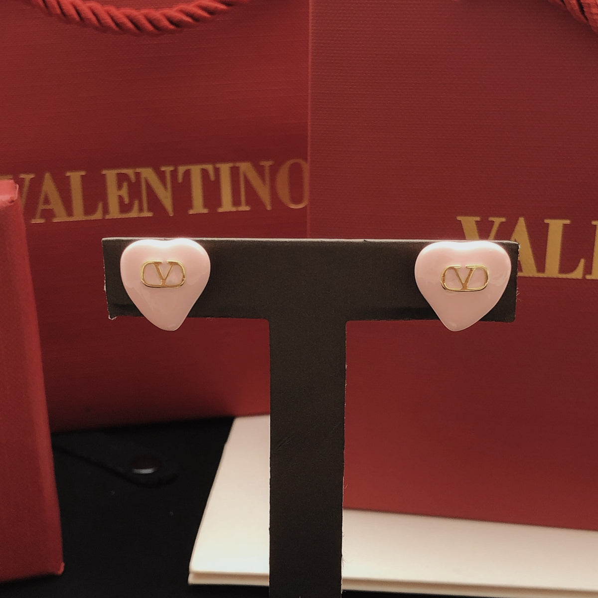 pink brass heart Stud Earrings for women - alternate angle view 5