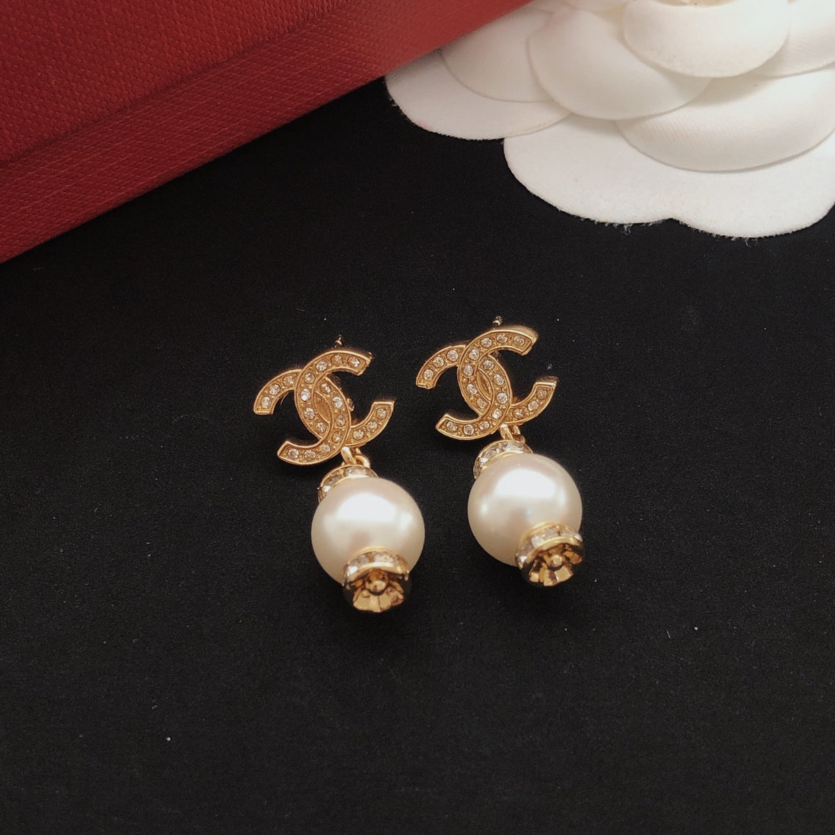 yellow brass pearl Stud Earrings for women - alternate angle view 4