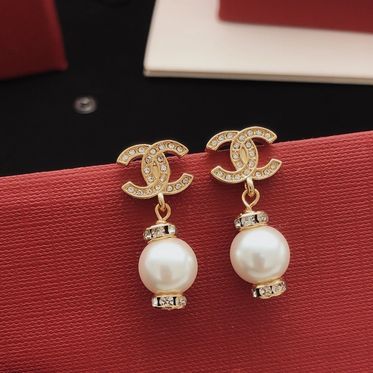 yellow brass pearl Stud Earrings for women - product detail view