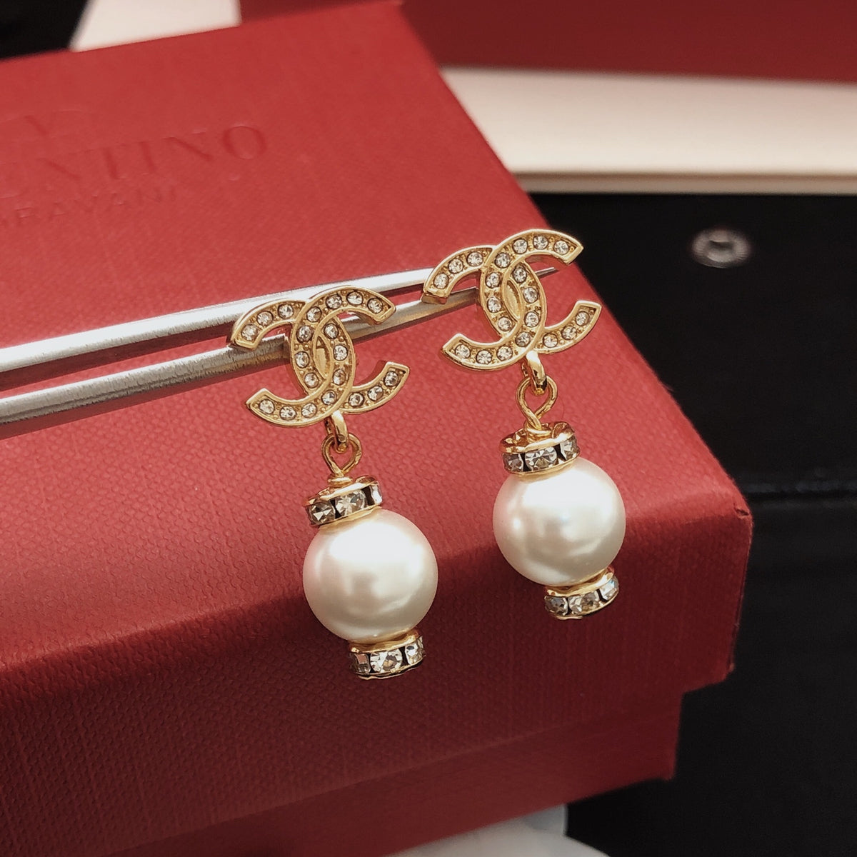 yellow brass pearl Stud Earrings for women - alternate angle view 5