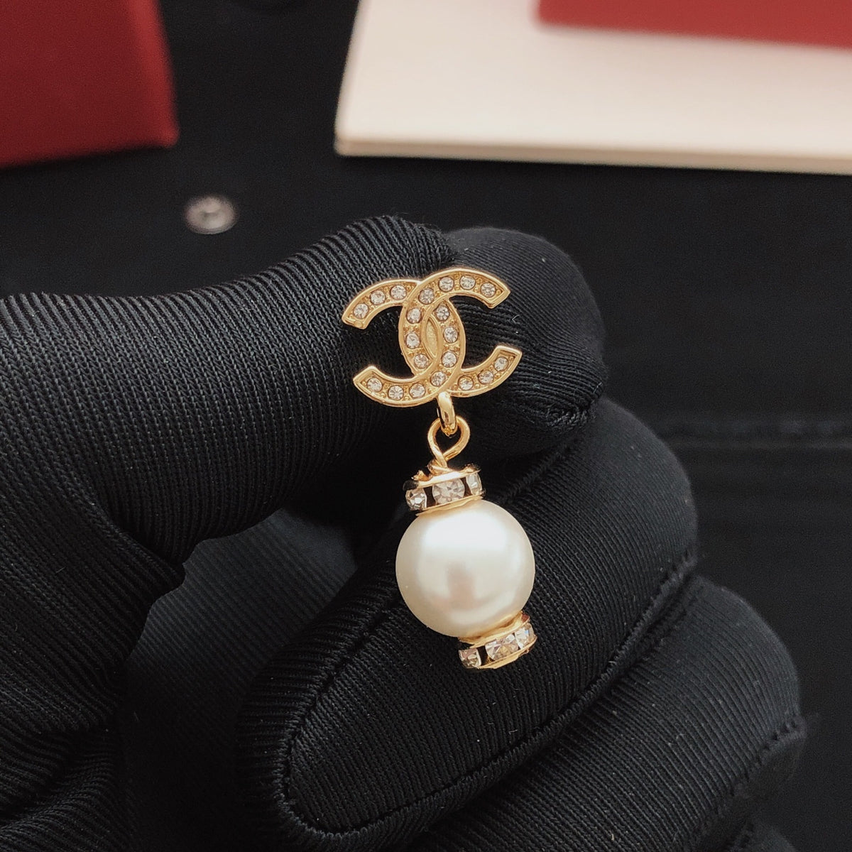 yellow brass pearl Stud Earrings for women - alternate angle view 3