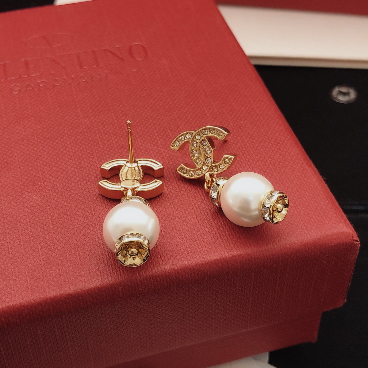 yellow brass pearl Stud Earrings for women - alternate angle view 6