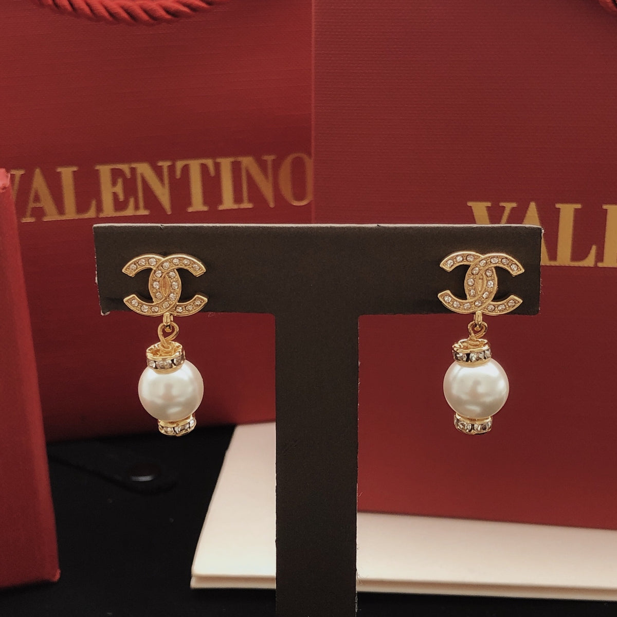 yellow brass pearl Stud Earrings for women - alternate angle view 7