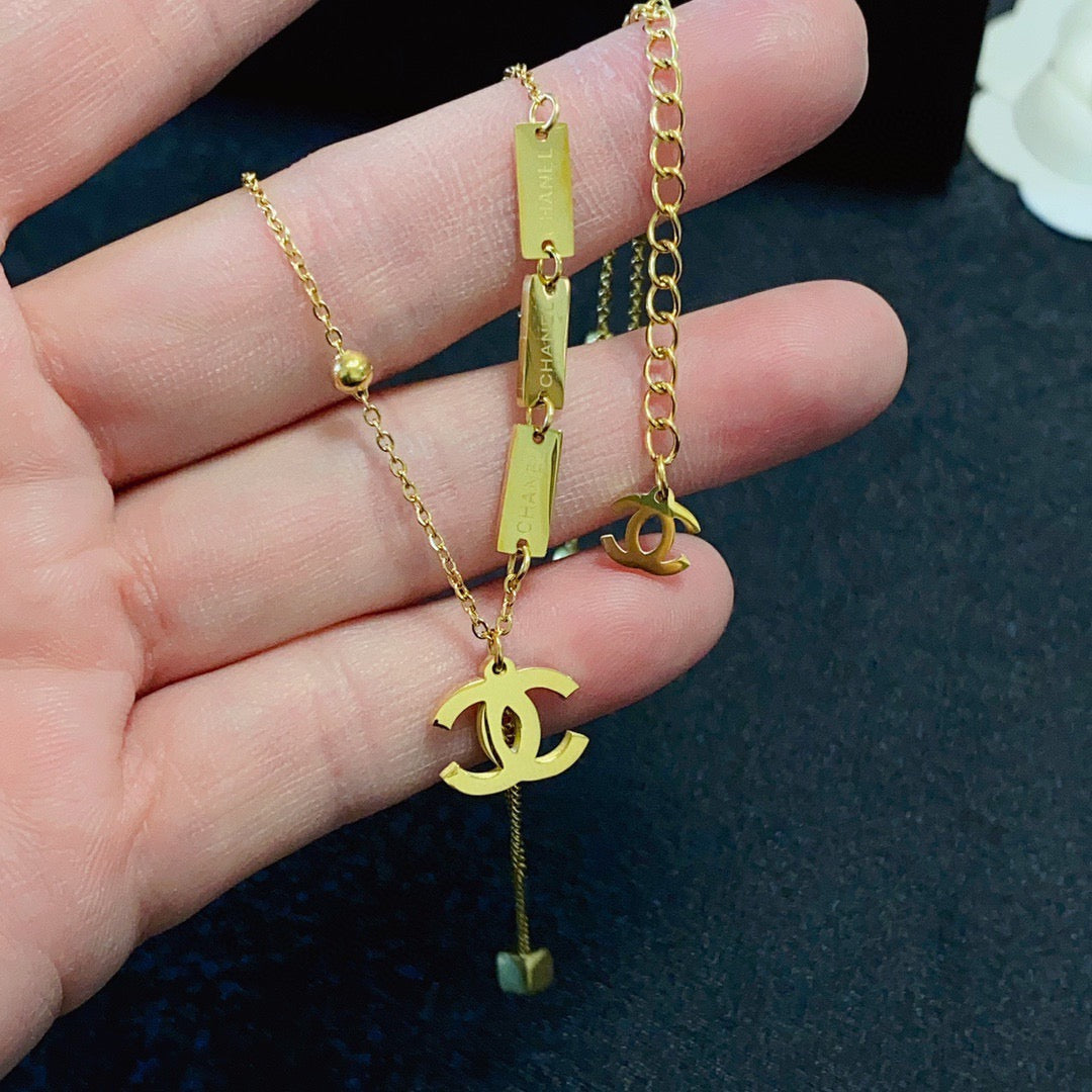 gold double c Necklace for women - alternate angle view 8