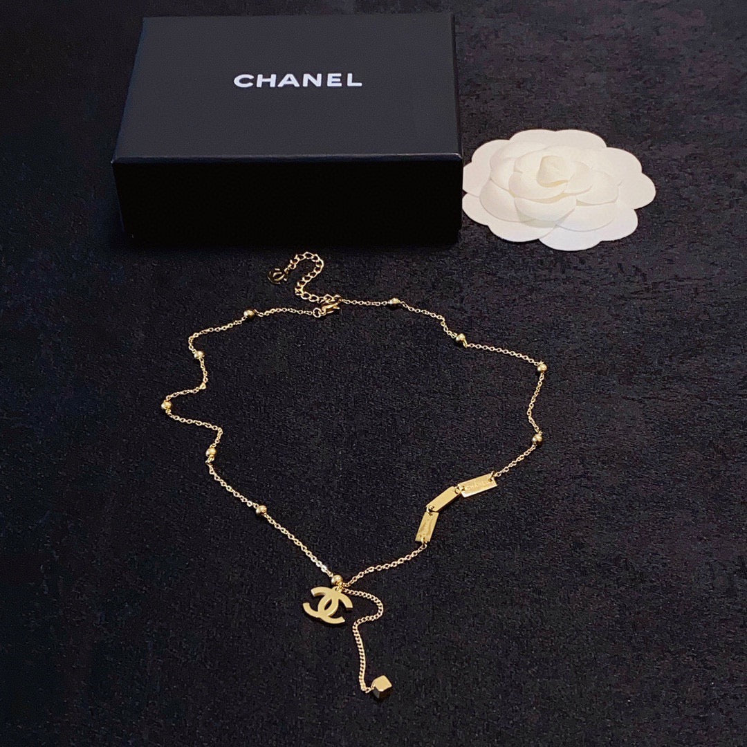 gold double c Necklace for women - alternate angle view 3