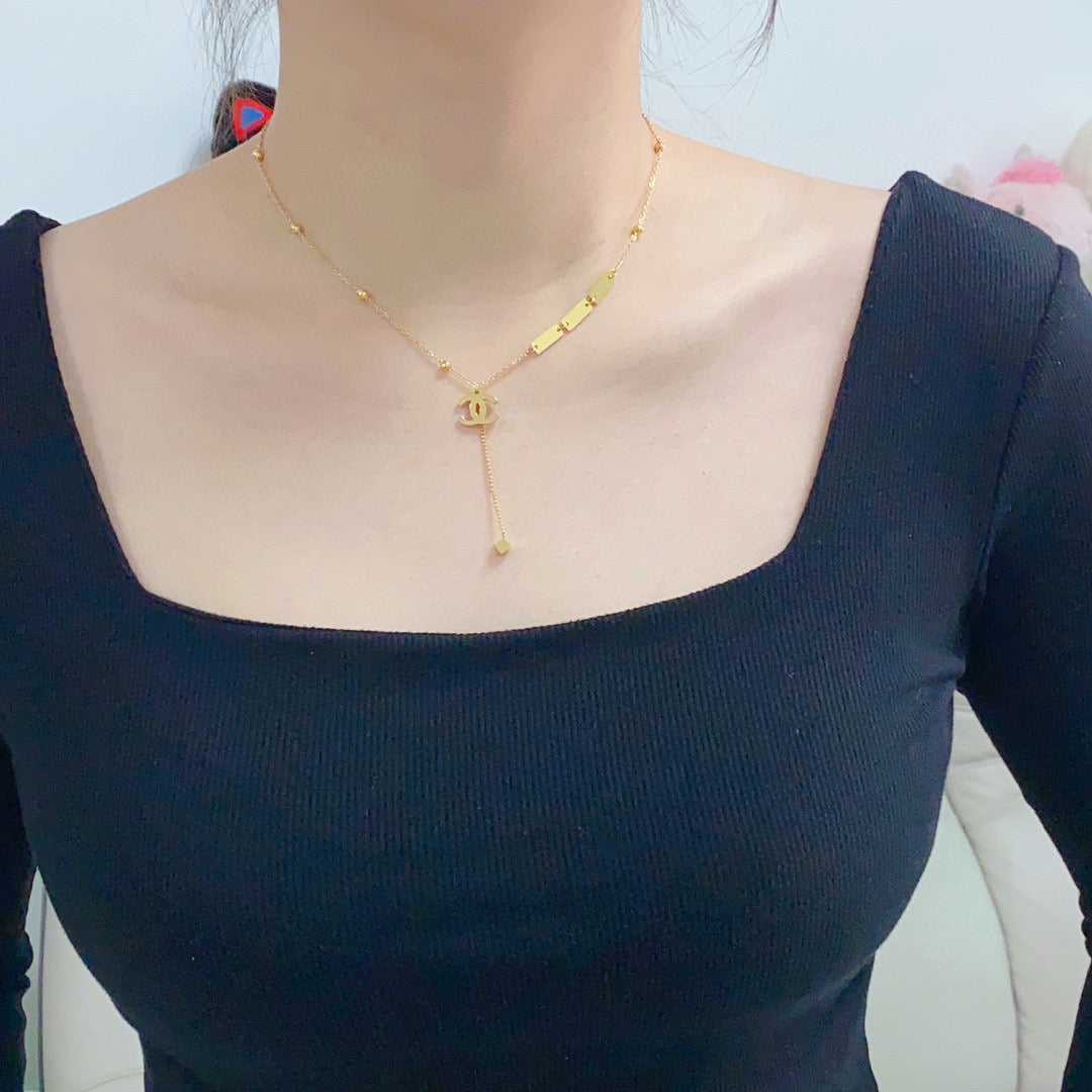 gold double c Necklace for women - alternate angle view 2