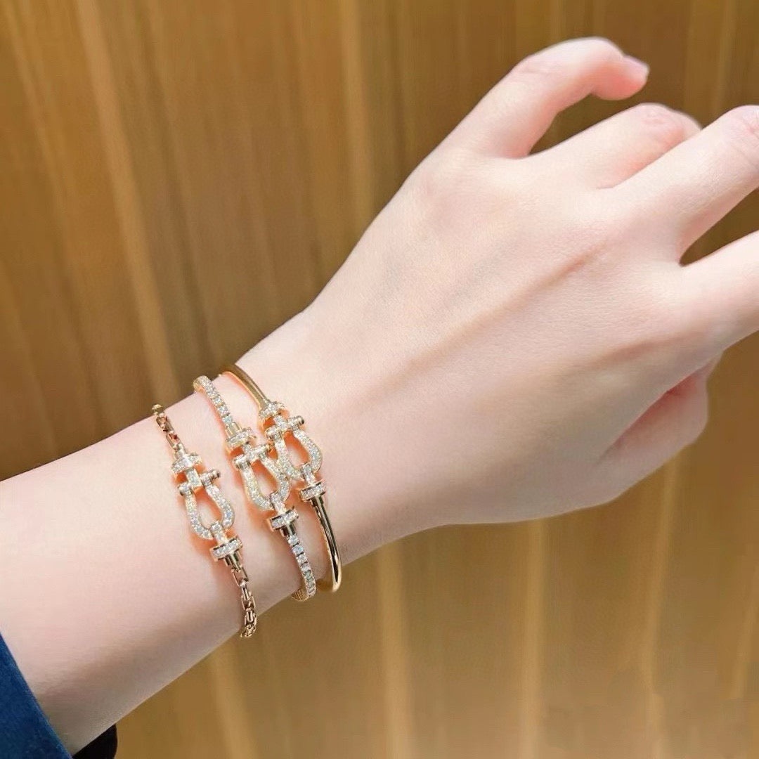 rose gold crystal rose Bangle for men - alternate angle view 2