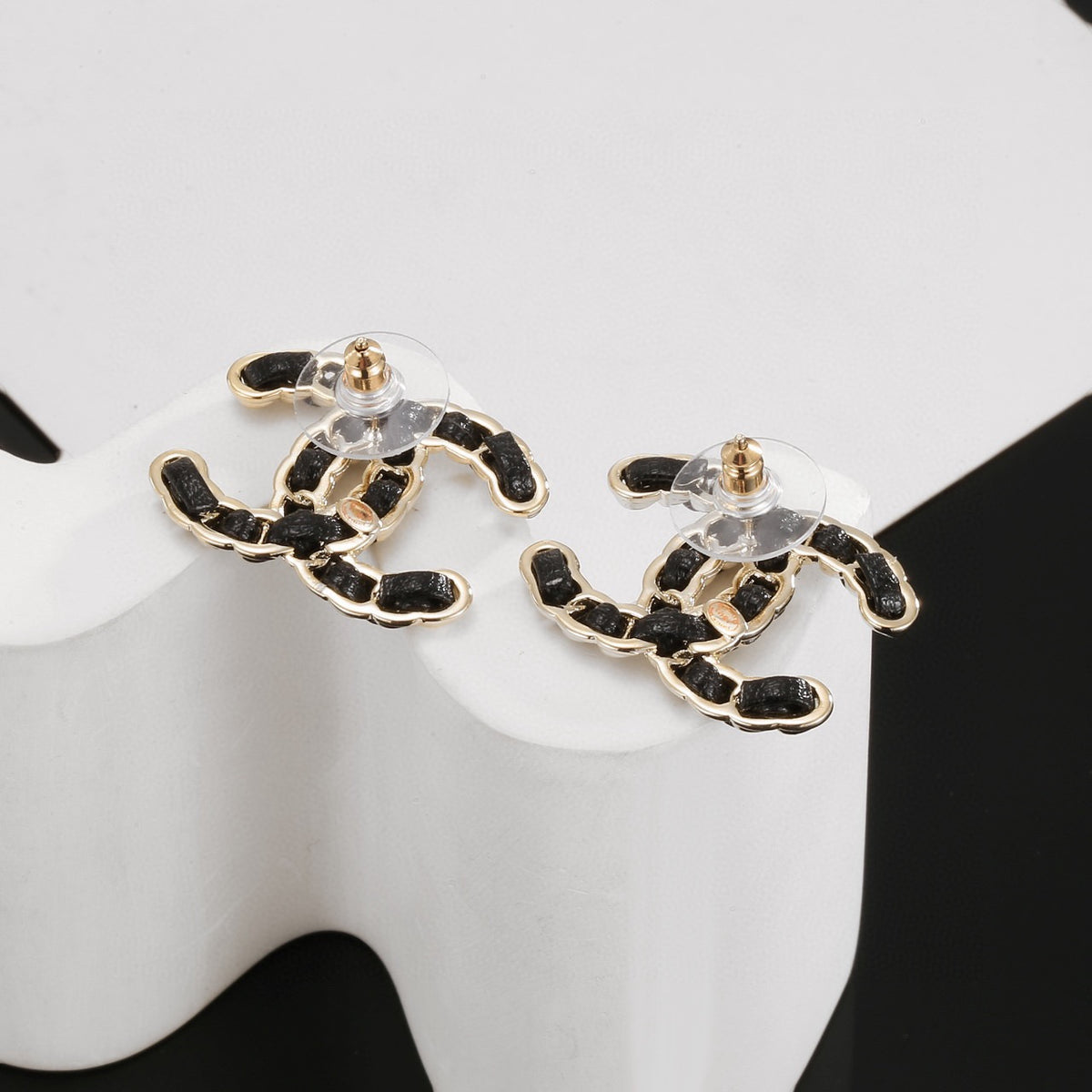 black leather luxury Drop Earrings for women - alternate angle view 5