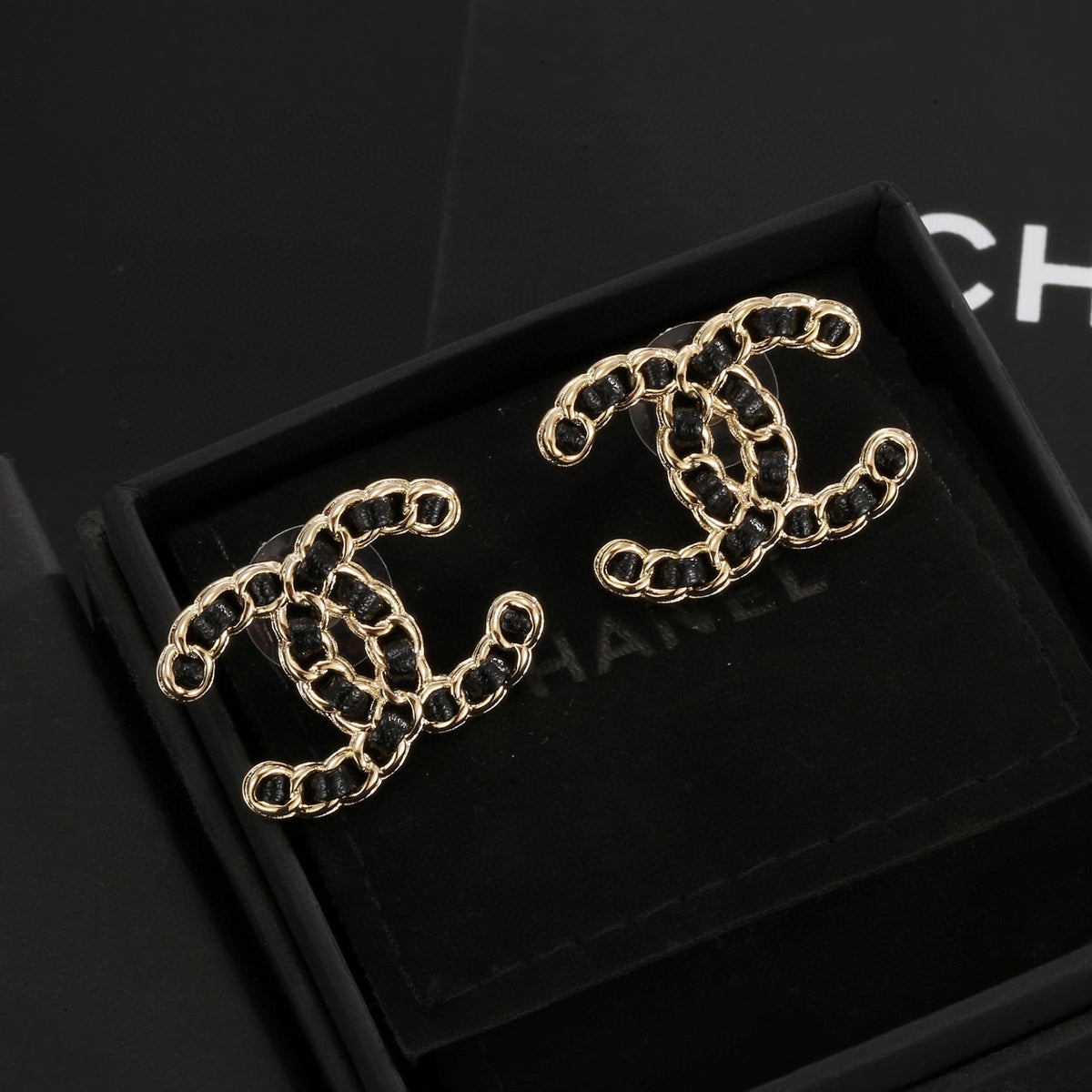 black leather luxury Drop Earrings for women - product detail view