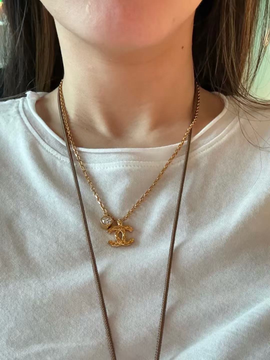 light gold double c Necklace for women - alternate angle view 3