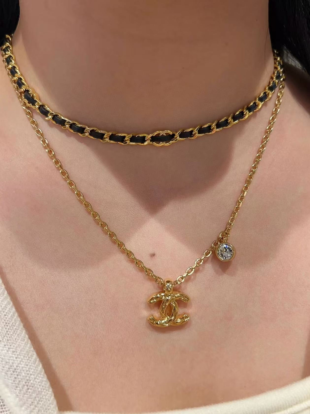 light gold double c Necklace for women - alternate angle view 8