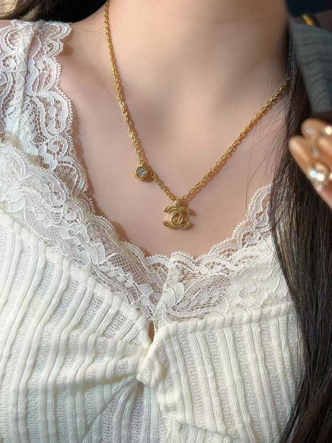light gold double c Necklace for women - alternate angle view 7