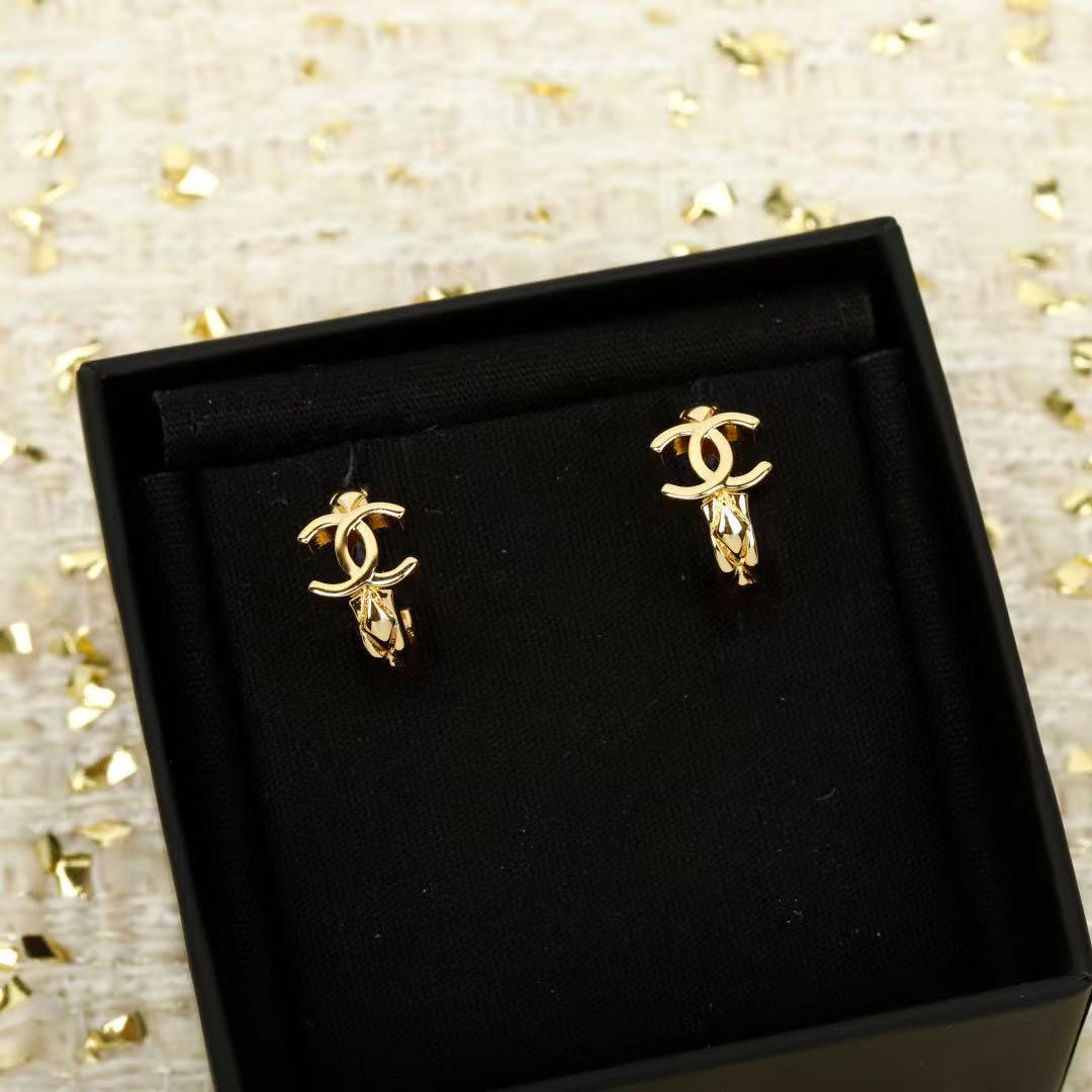 light gold double c Drop Earrings for women - alternate angle view 4