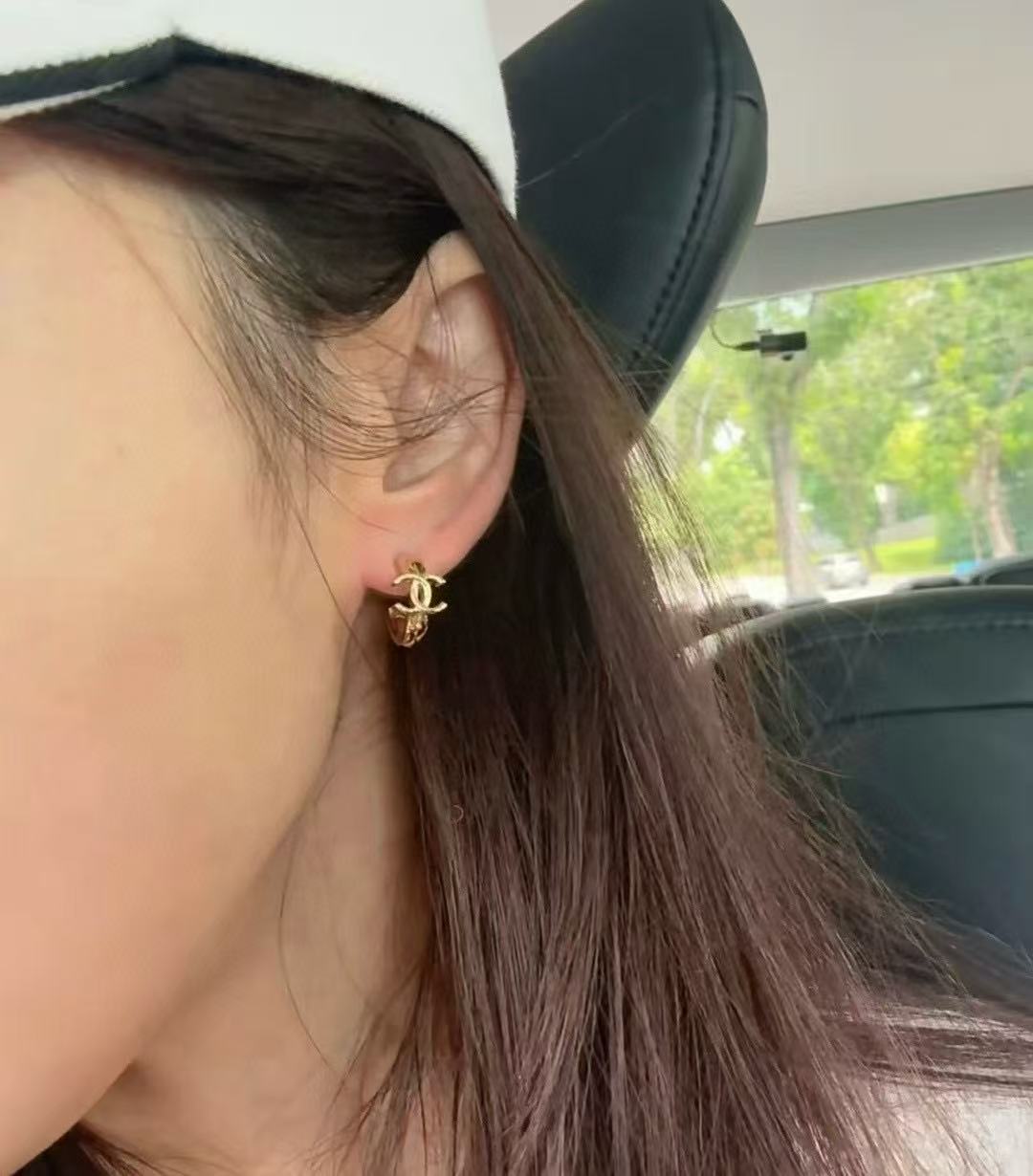 light gold double c Drop Earrings for women - alternate angle view 3