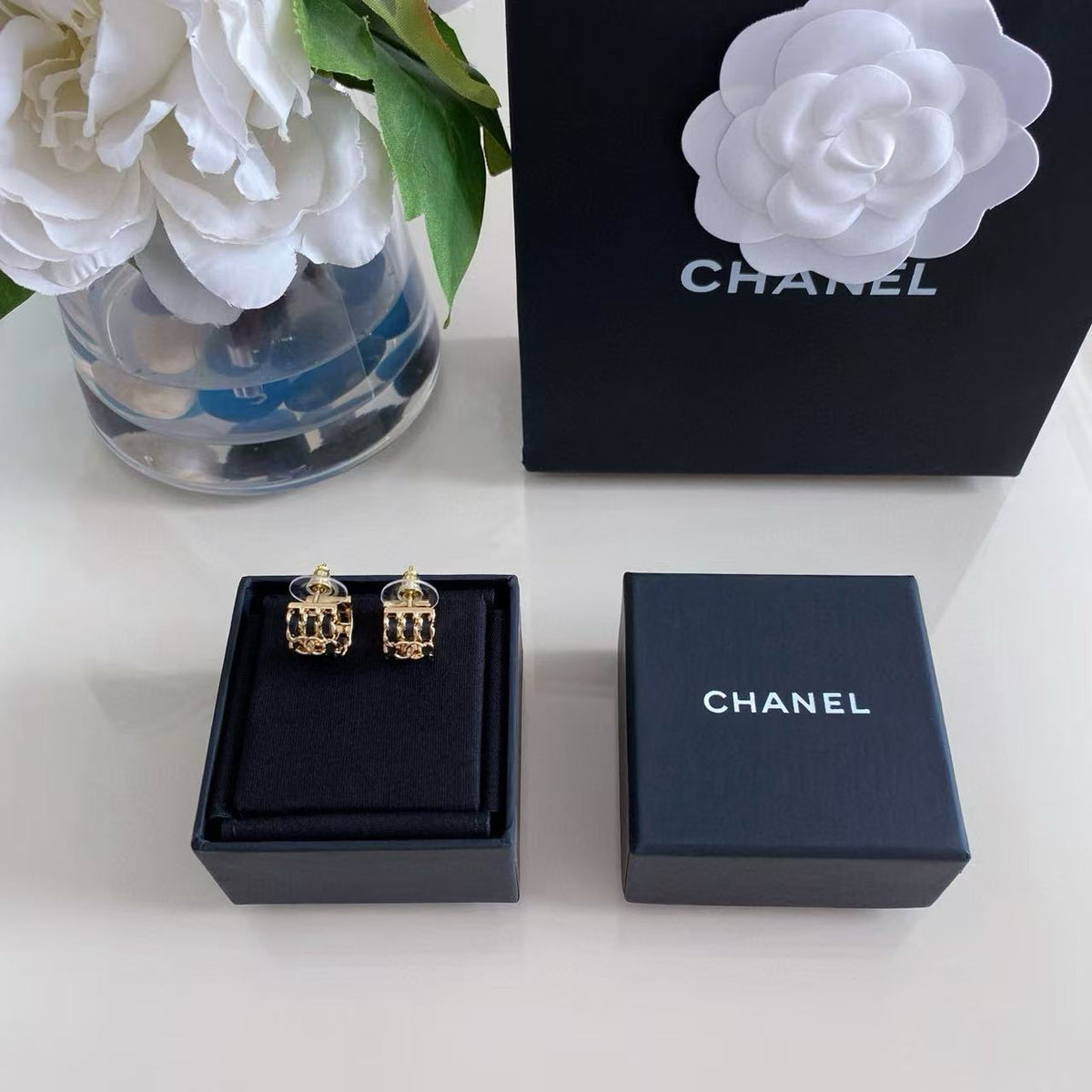 black leather double c Drop Earrings for women - alternate angle view 5