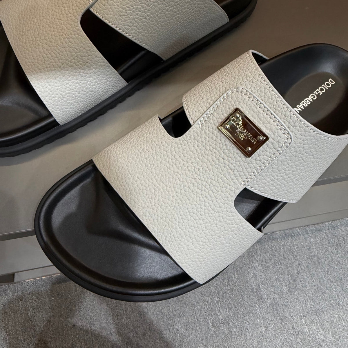 Dolce & Gabbana DG Men's Leather Strap Sandals with Aluminum Buckle