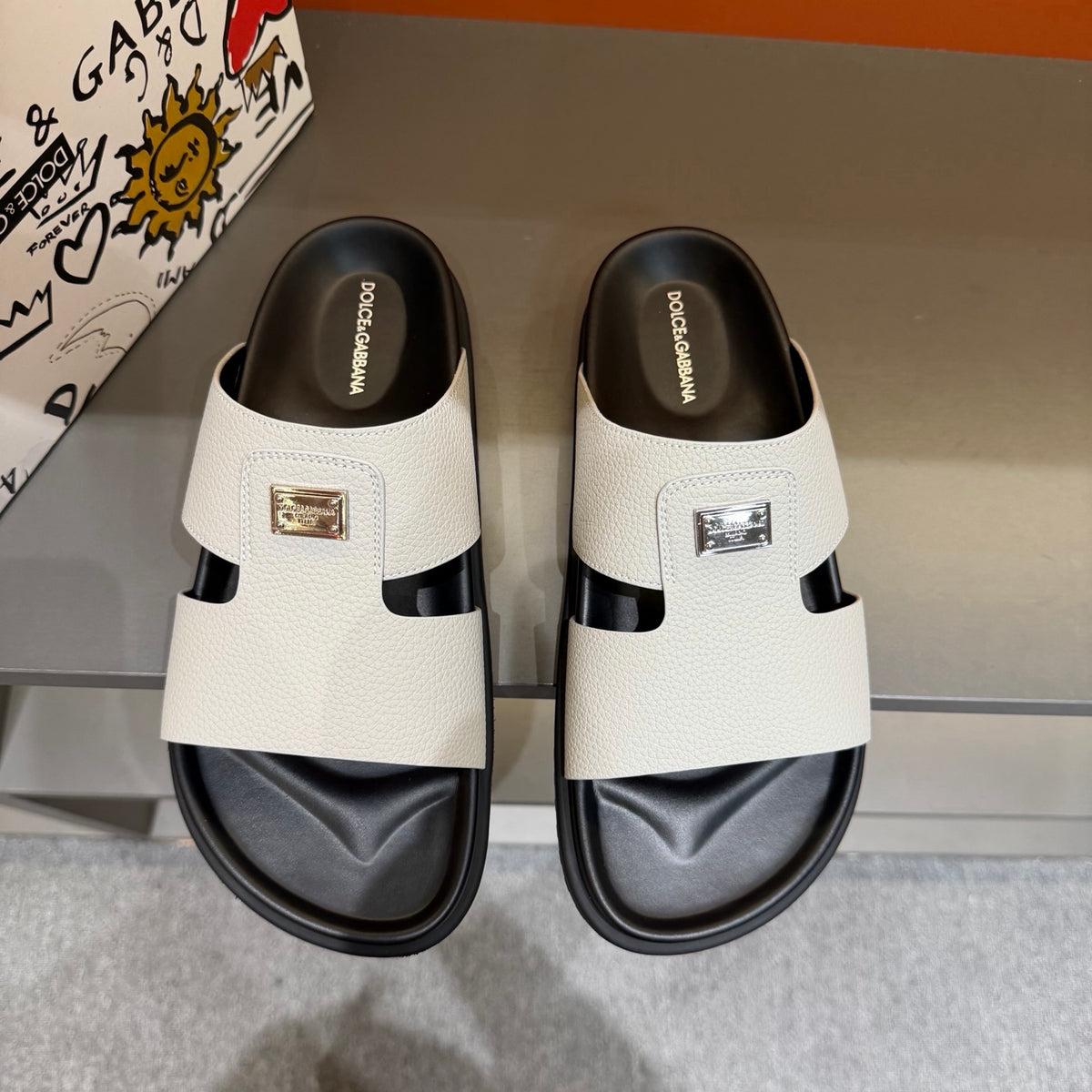 Dolce & Gabbana DG Men's Leather Strap Sandals with Aluminum Buckle