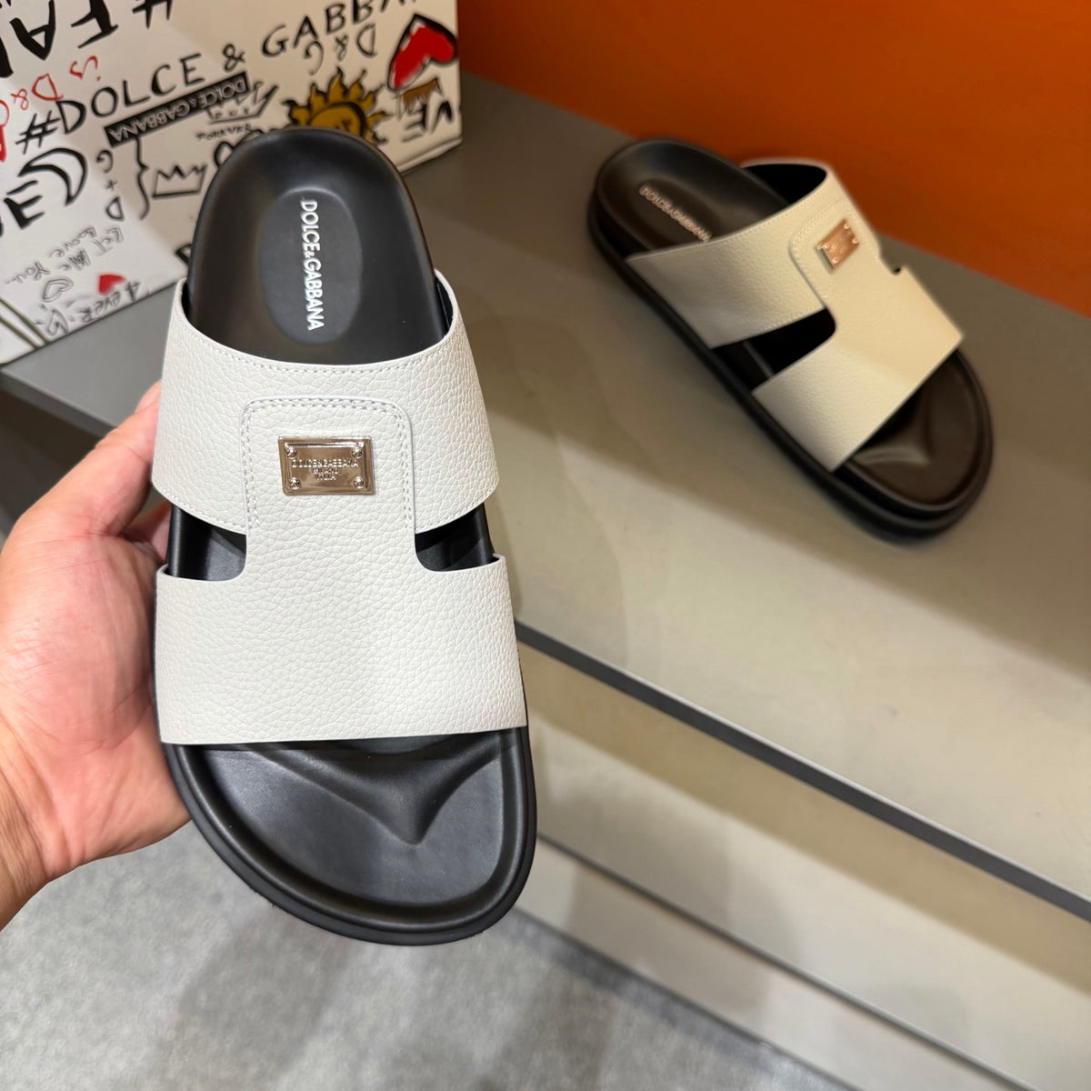 Dolce & Gabbana DG Men's Leather Strap Sandals with Aluminum Buckle