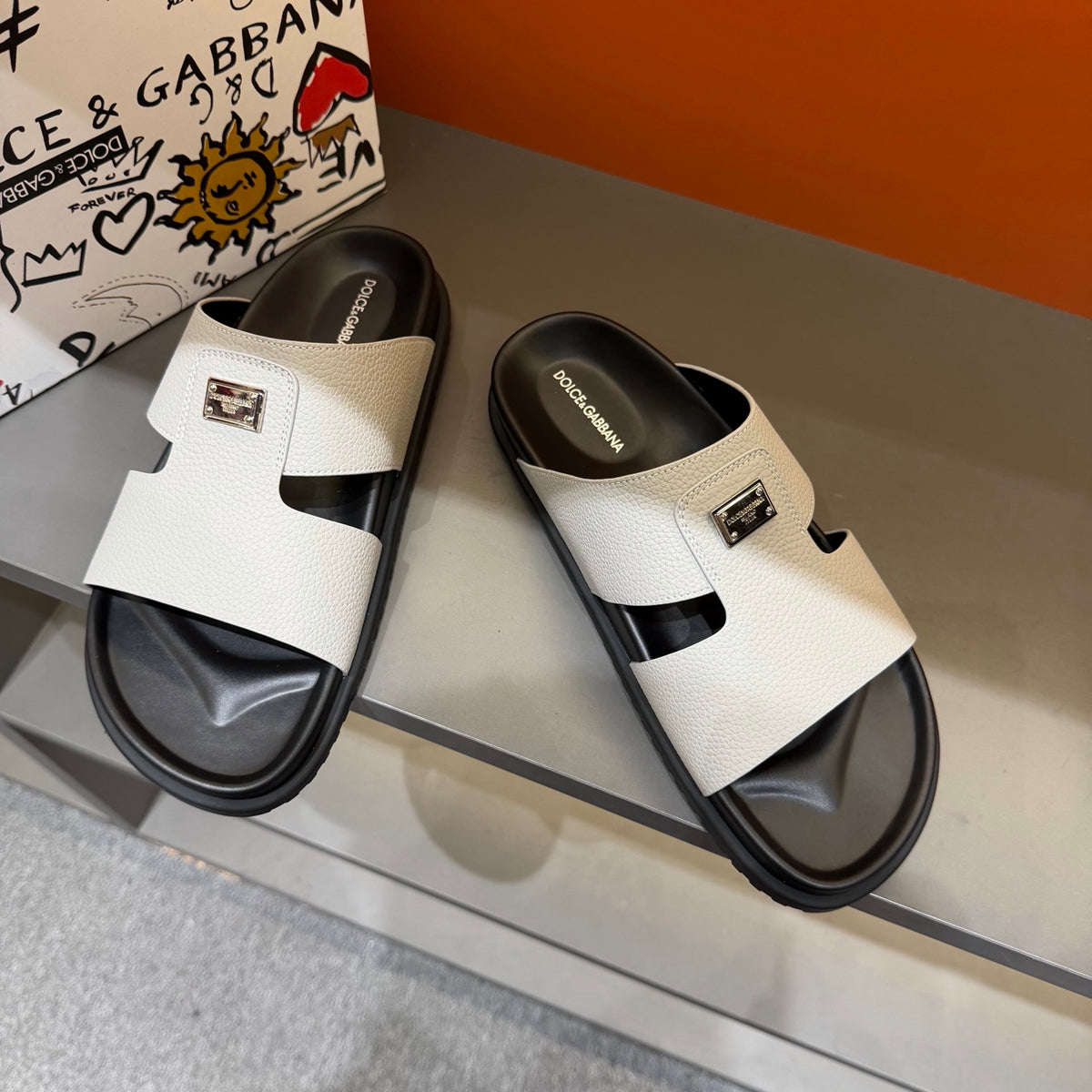 Dolce & Gabbana DG Men's Leather Strap Sandals with Aluminum Buckle