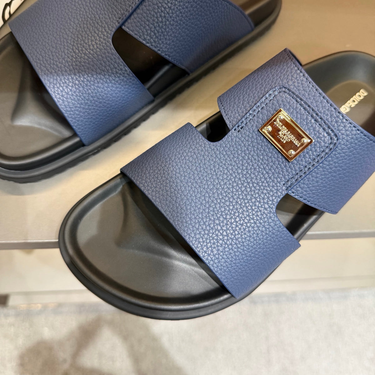 Dolce & Gabbana DG Men's Leather Strap Sandals with Aluminum Buckle