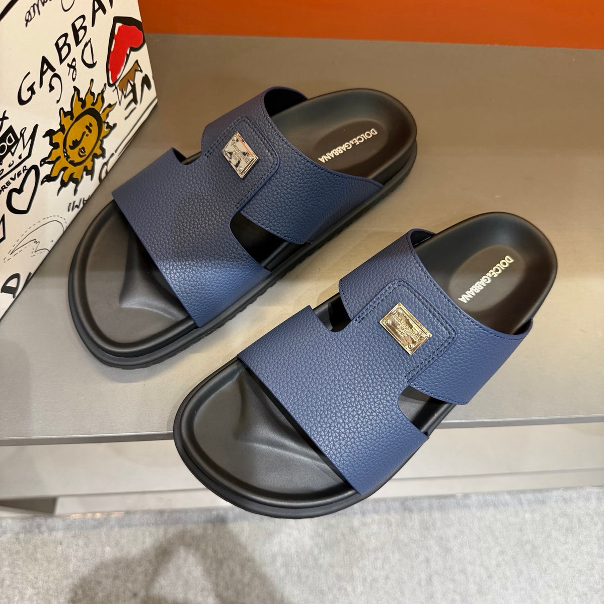 Dolce & Gabbana DG Men's Leather Strap Sandals with Aluminum Buckle