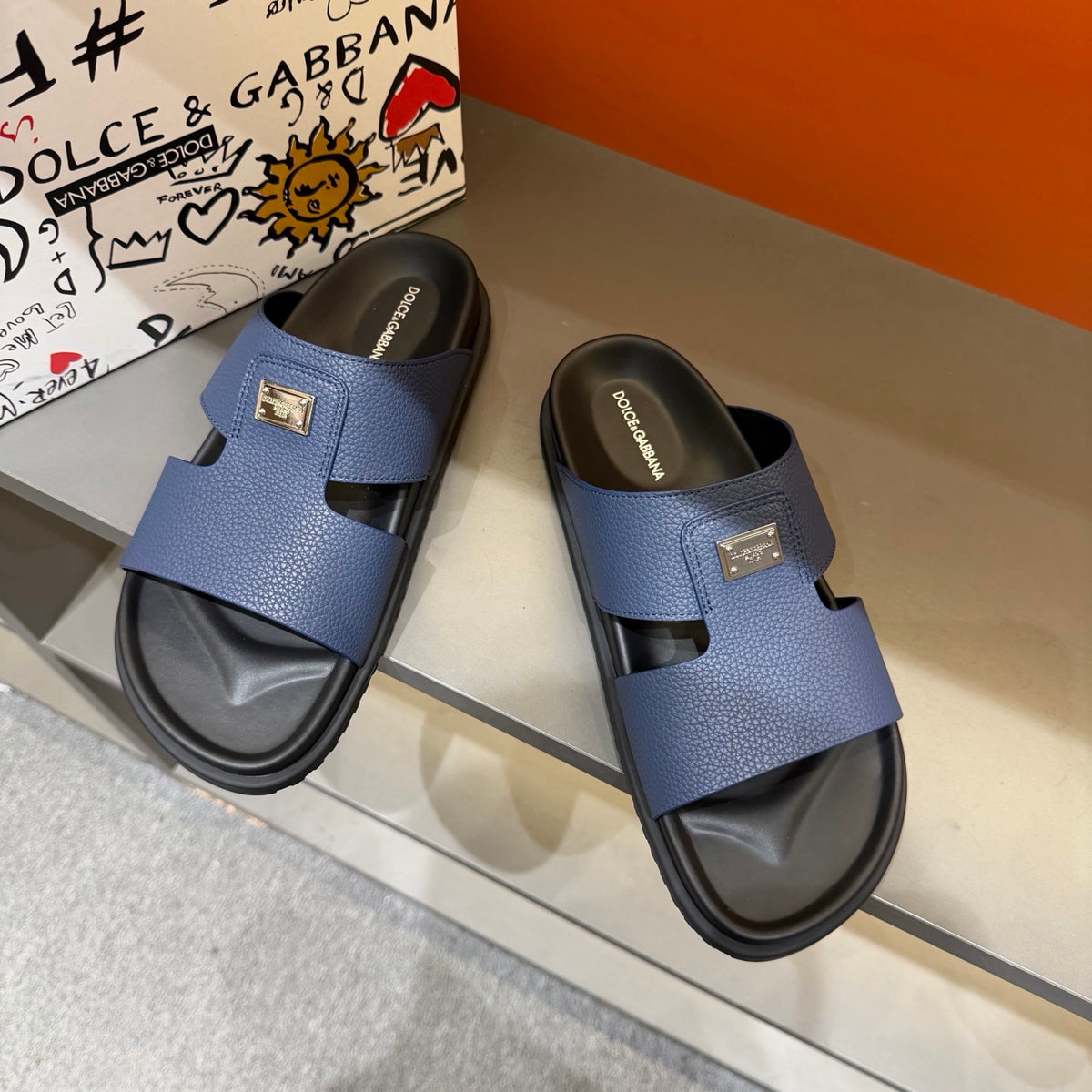 Dolce & Gabbana DG Men's Leather Strap Sandals with Aluminum Buckle