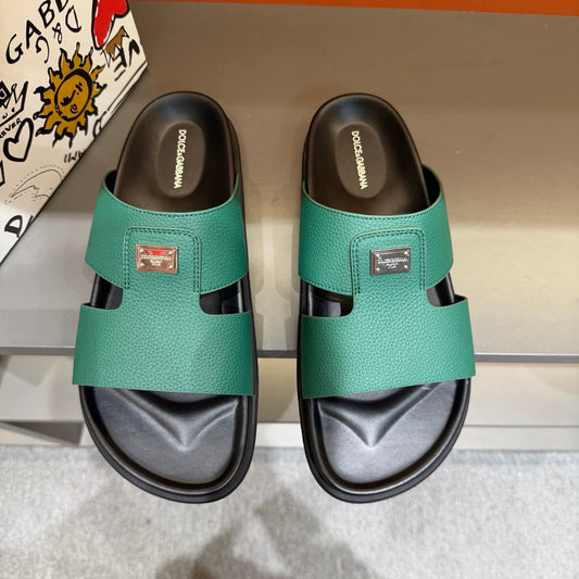 Dolce & Gabbana DG Men's Leather Strap Sandals with Aluminum Buckle