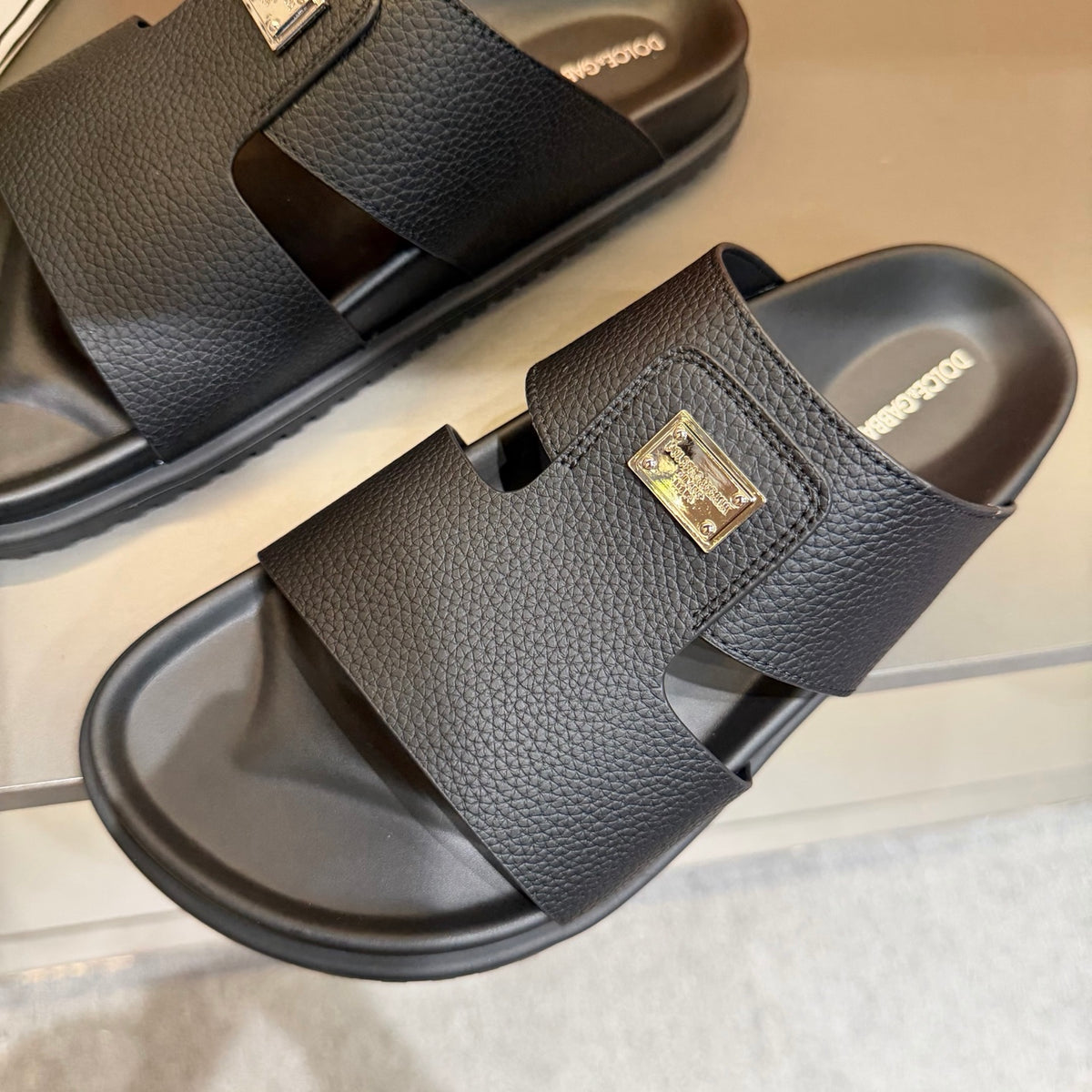 Dolce & Gabbana DG Men's Leather Strap Sandals with Aluminum Buckle