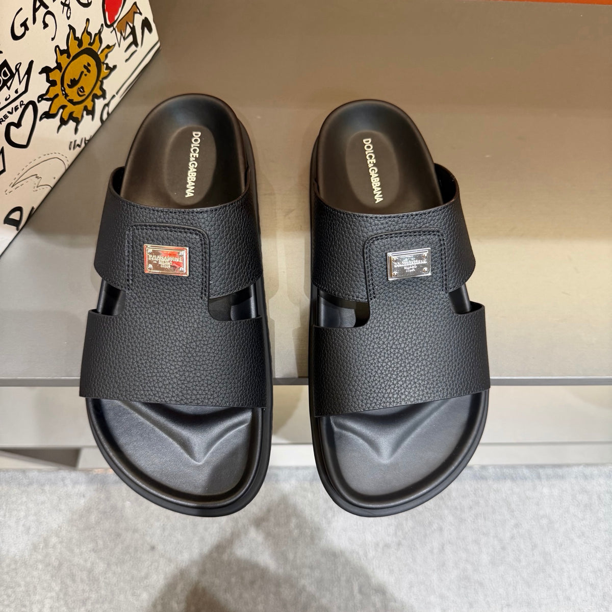 Dolce & Gabbana DG Men's Leather Strap Sandals with Aluminum Buckle